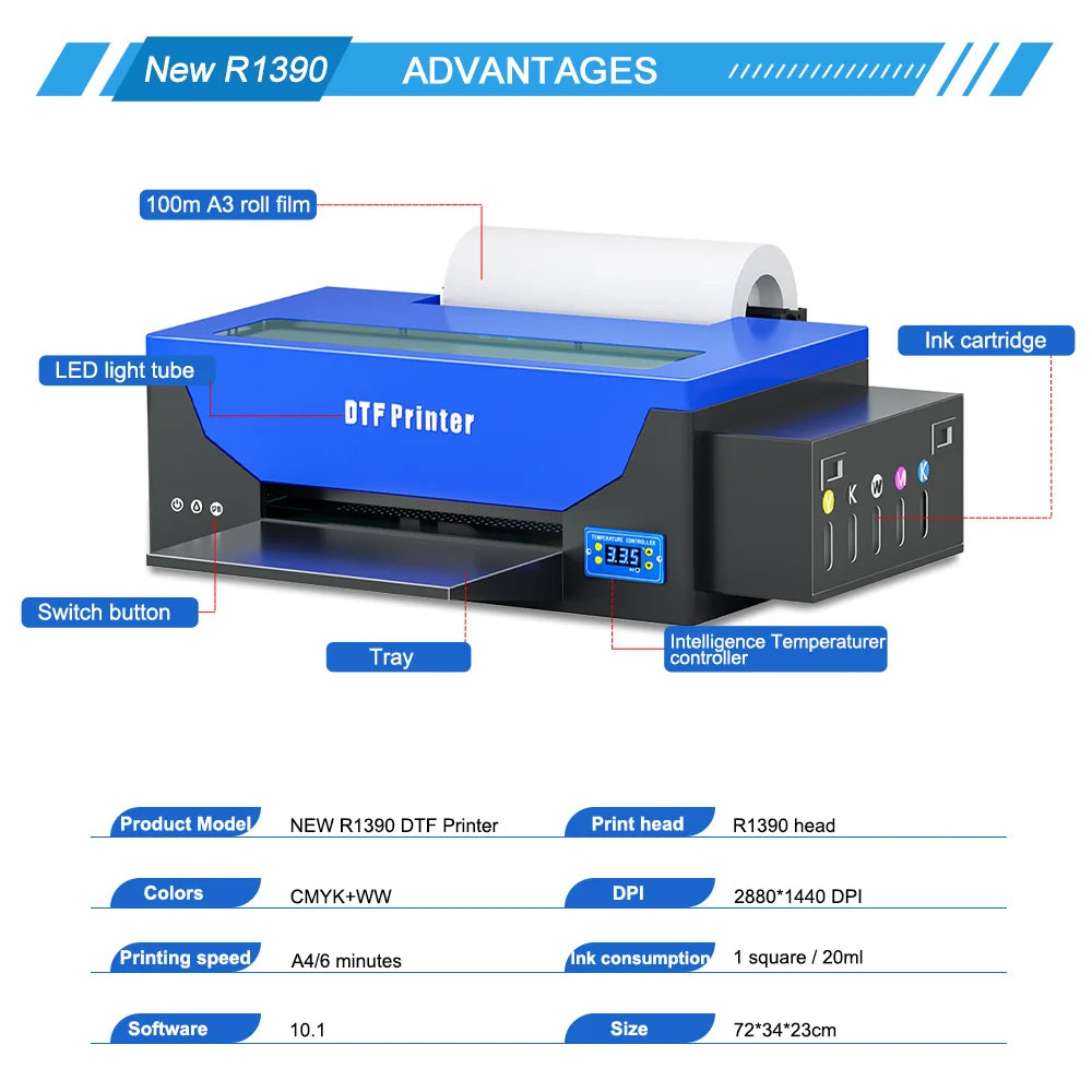 A3 UV DTF Printer XP600 A4 L805 DTF Printing Machine for T-Shirt Metal Wooden Direct Transfer Printing