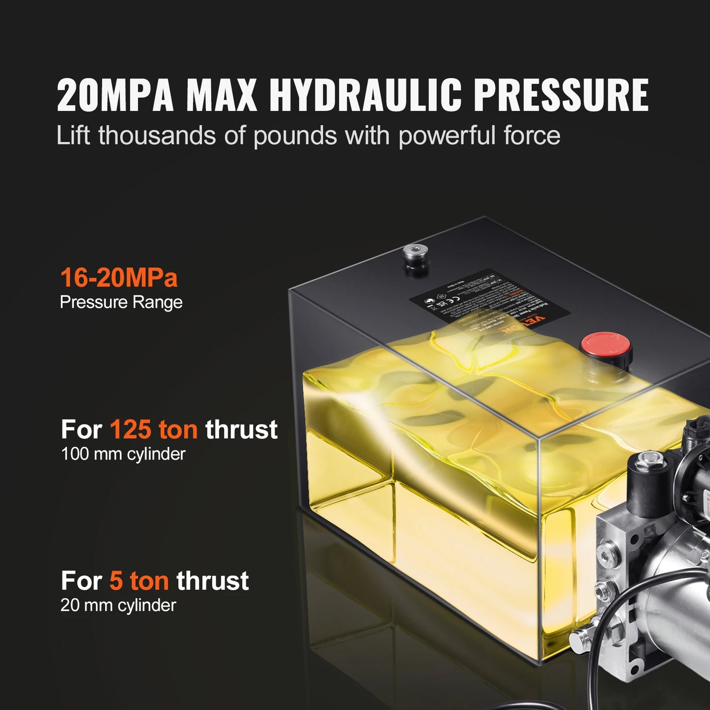 SucceBuy Hydraulic Pump 8 Quart Dump Trailer Pump Single Acting Hydraulic Power Unit 3200 PSI Max Relief Pressure