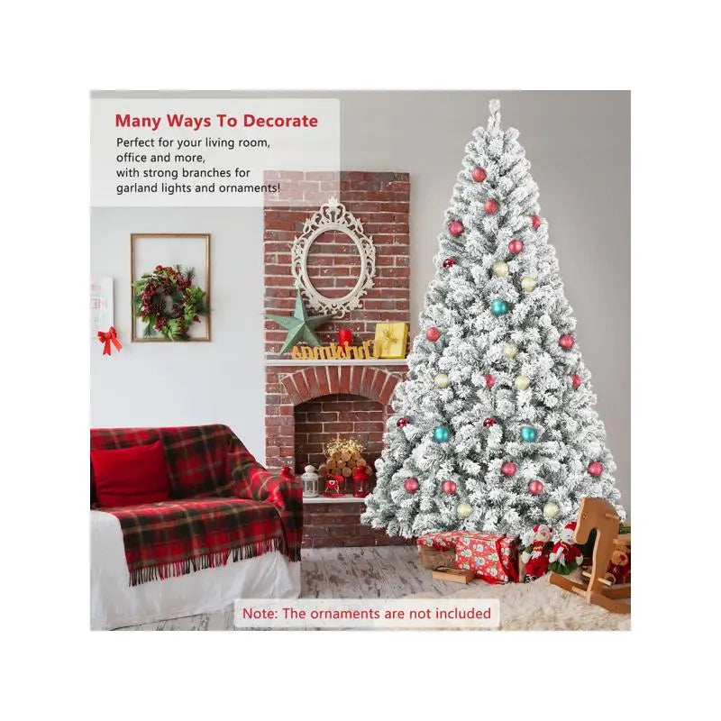 6ft Flocked Christmas Tree, 678 PVC Branch Tips, Round Top, Foldable Base for Indoor Holiday Decor