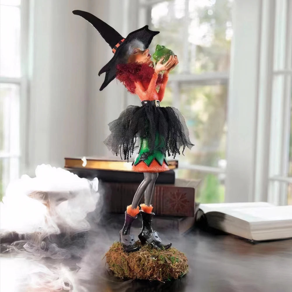 Halloween Witch Statue Resin Creative Desktop Ornament Figurine for Home Living Room Bedroom Decoration