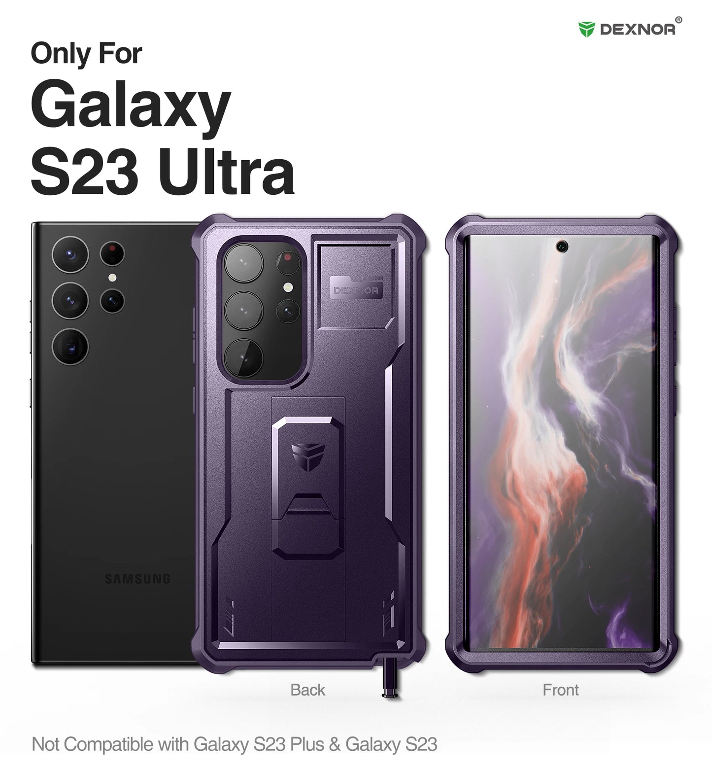 Dexnor for Samsung Galaxy S23 Ultra Case Full Body Heavy Duty Military Grade Protection with Built-in Screen Protector and Kickstand