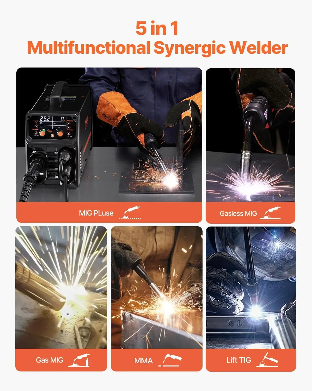 Pro MIG Welder, 250A Pluse Mig Welding Machine, 110V/220V Dual Voltage Aluminum Mig Welder with LCD Screen Display