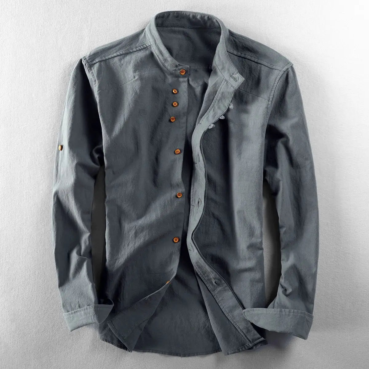 Casual Linen Men's Shirt Gentleman Style Stand Collar Spring New Arrival Wish Cotton Linen Shirt Comfortable Loose Fit Long S...
