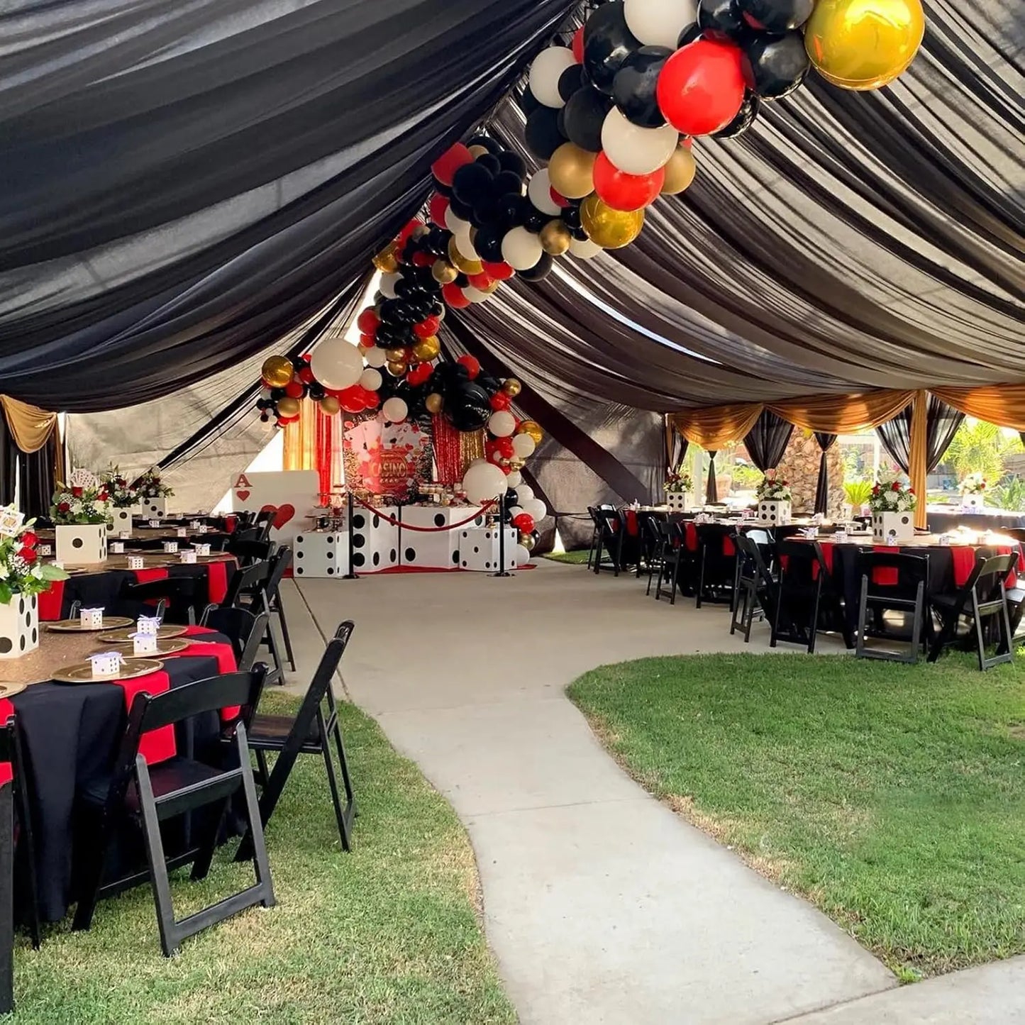 Black Ceiling Drapes for Weddings 12 Panels 5x15 FT Chiffon Wedding Arch Drapes Sheer Curtains Ceiling Decorations Tulle Drapery