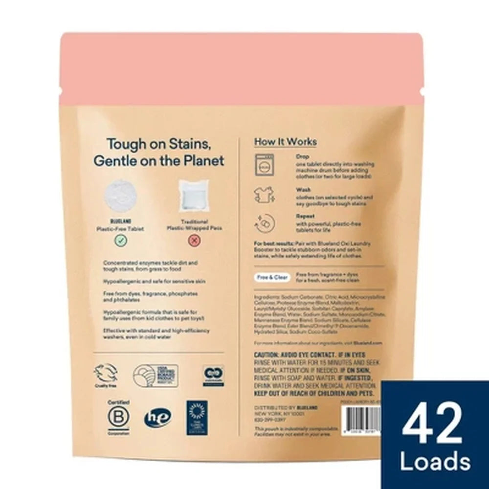 Eco-Friendly Laundry Detergent Tablets 42ct Plastic-Free Fast Dissolving Unscented Hypoallergenic Deep Cleaning Stain Removal