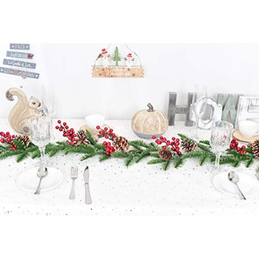 6FT Artificial Christmas Pine Garland with Red Berry Branch and Pine Cone Winter Greenery Decor for Holiday Season Perfect for