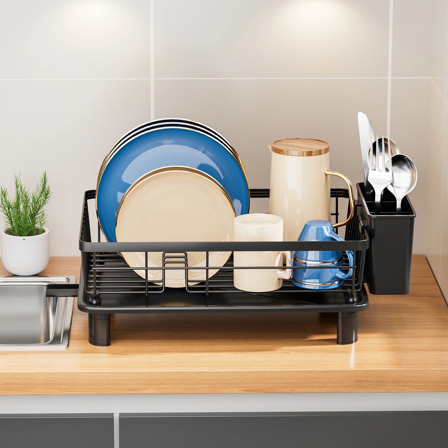 Dish Drying Rack Multifunctional Space Saving Dish Storage Rack Kitchen Countertop Storage Rack