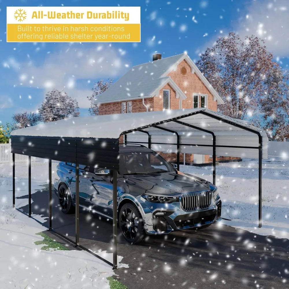 13x20 FT Heavy Duty Metal Carport with Galvanized Steel Roof, Multi-Use Shelter for Cars, Boats, RVs