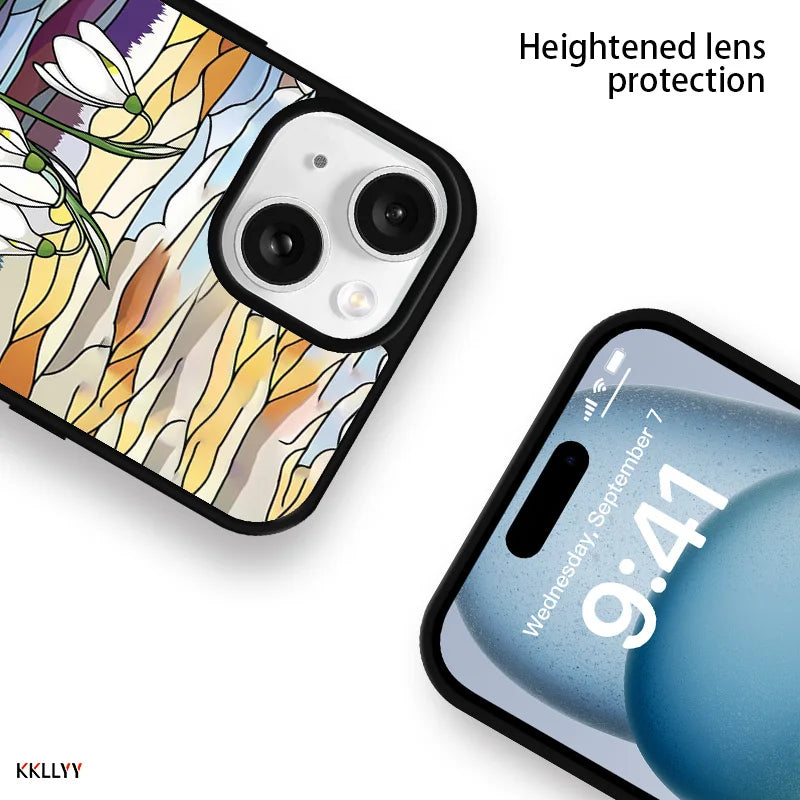 Stained Glass Snowdrop Phone Case Elegant Artistic Nature Inspired Style for iPhone 16 15 14 13 12 Pro Max
