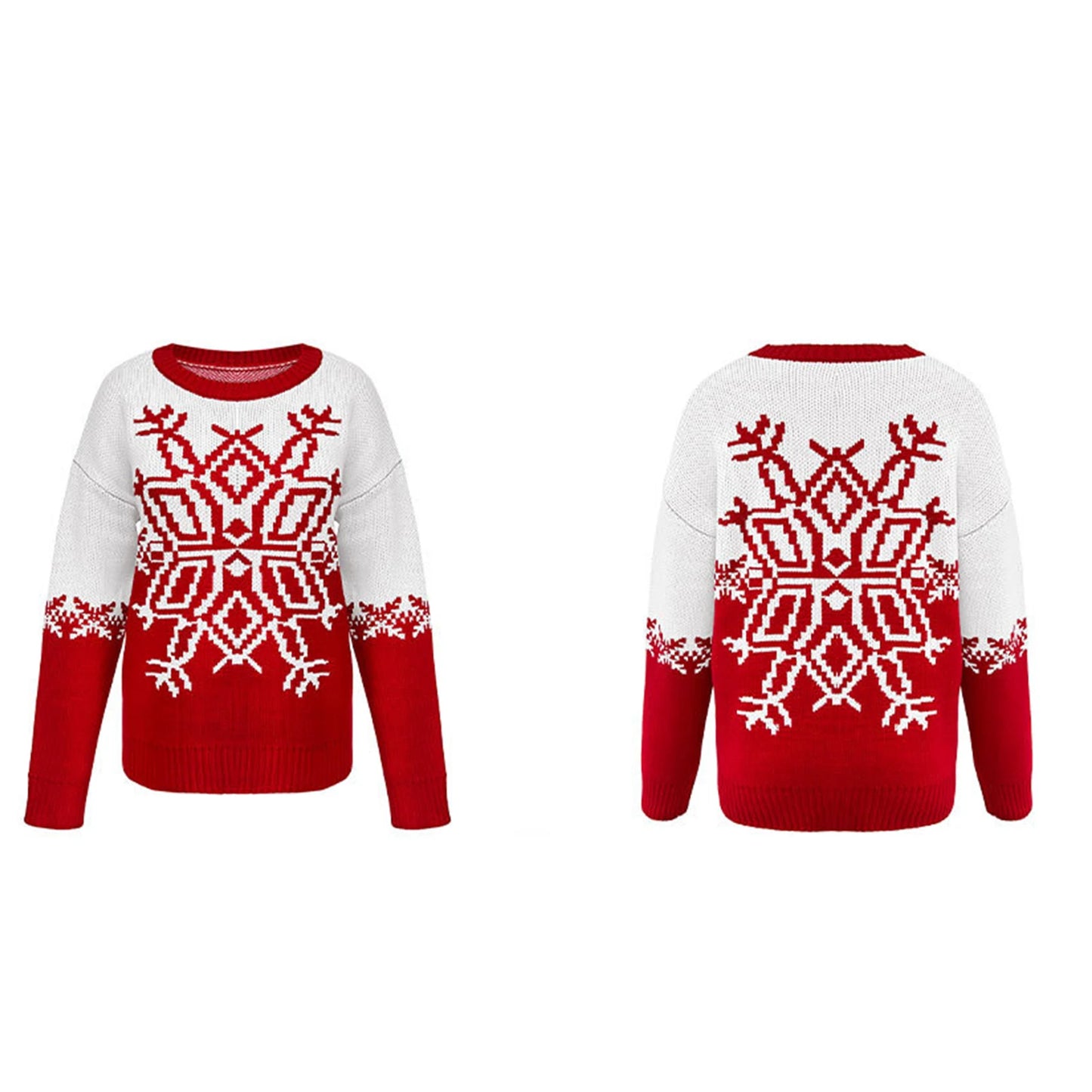 Women'S Fashionable Round Neck Long Sleeved Christmas Snowflake Sweater Casual Pullover Knitted Sweater Top Ropa De Mujer