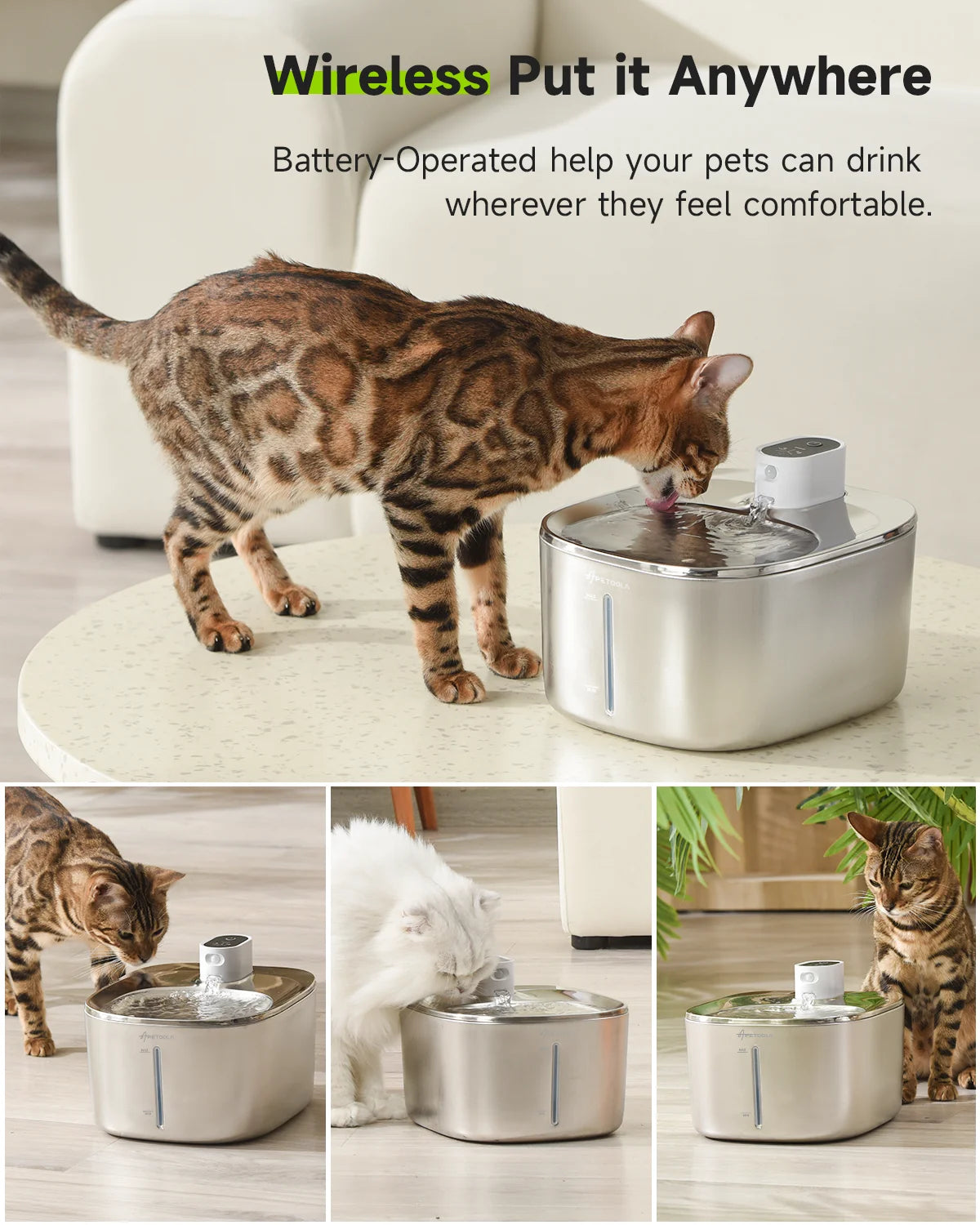 Apetdola 4L Wireless Cat Water Fountain Auto Sensor Drinking Fountain for Cats and Dogs