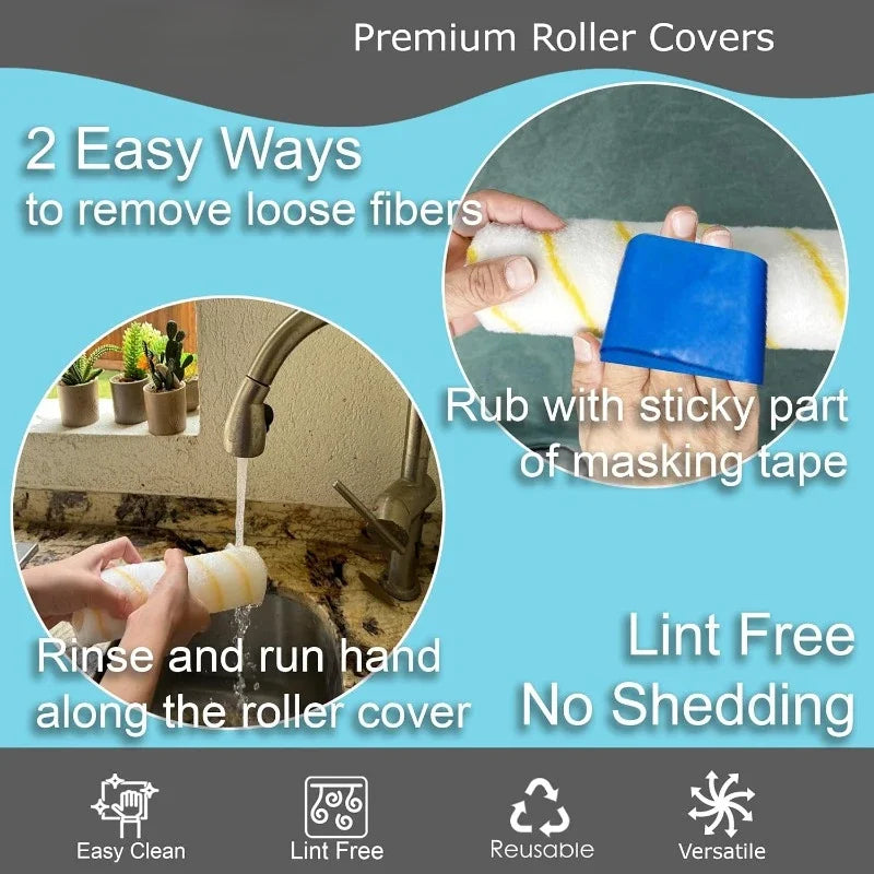 144 Case Pack 9 Inch Shedless Lint Free Painter Roller Covers 1/2 Inch Roller Naps for House Painting