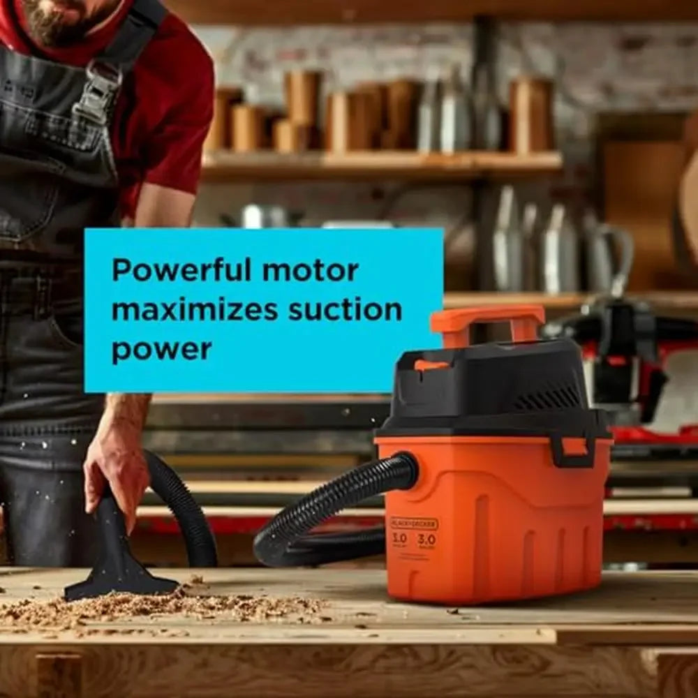 3 Gallon 3.0 Peak HP Portable Wet Dry Shop Vacuum Cleaner with Accessories Lightweight Strong Suction Blower Mode for Home and Pet Use