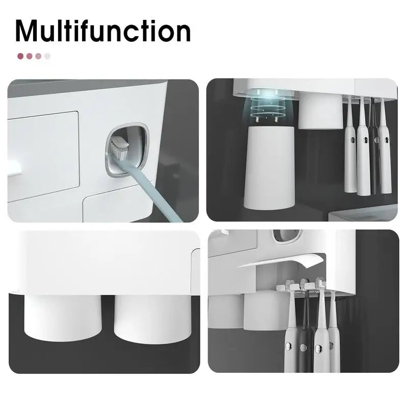 Ihave Toothbrush Holders for Bathrooms 2 Cups Toothbrush Holder Wall Mounted with Toothpaste Dispenser Large Capacity Tray