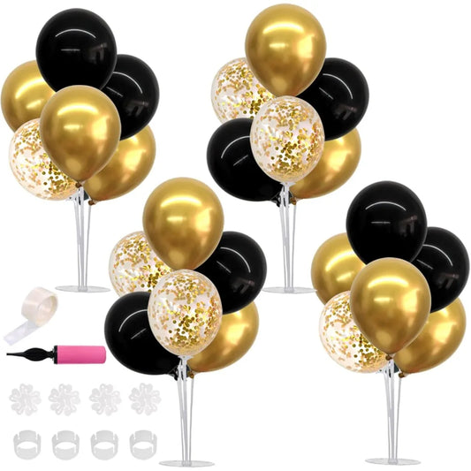 4 Set Black Gold Balloons Centerpieces for Table Balloon Stand Kit for Birthday Party Decor