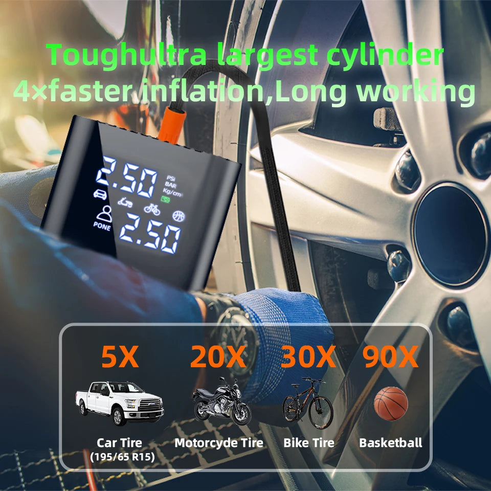 E-ACE Portable Air Conditioner 150PSI Air Pump Car Tyre Inflator Wireless Auto Compressor 8000mAh Air Injector For Bicycle And Ball