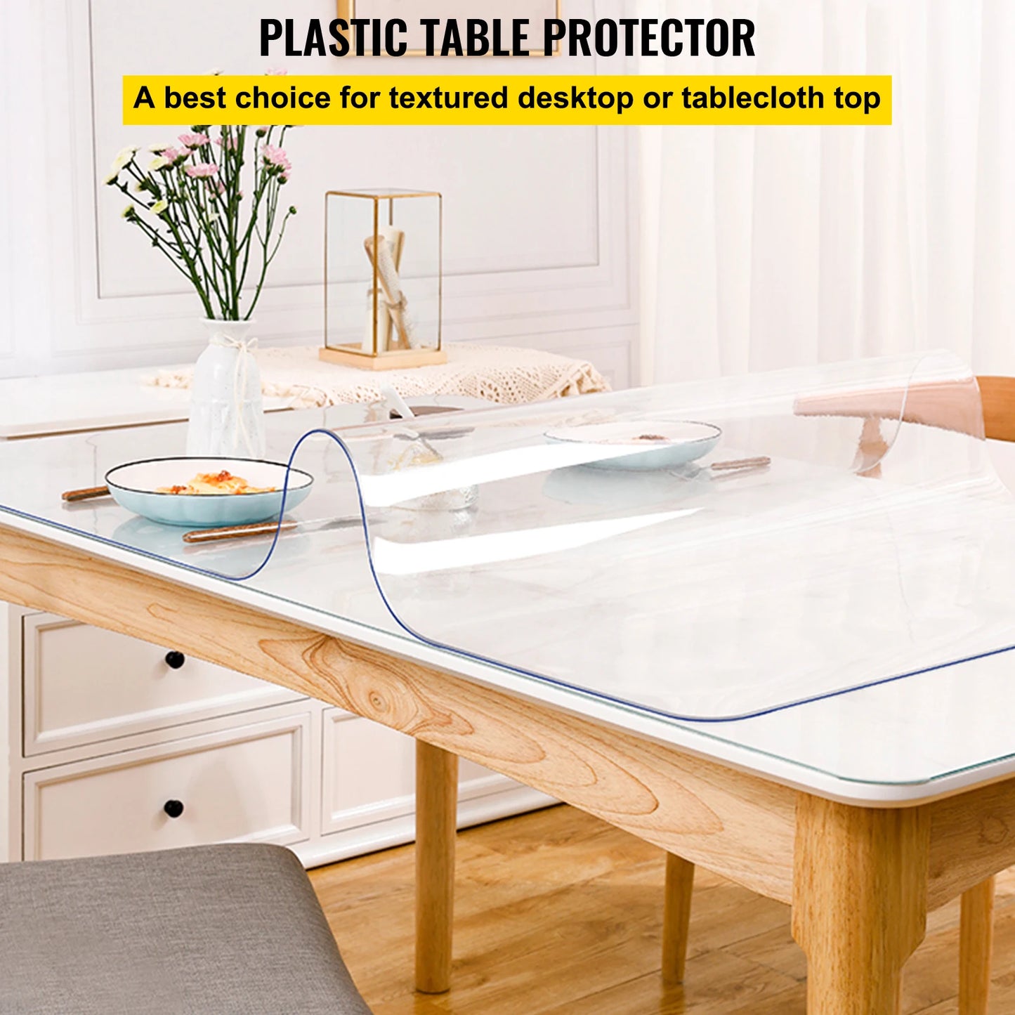 SucceBuy 1.5mm PVC Transparent Clear Table Cloth Desk Cover Protector Plastic Soft Glass Waterproof Oilproof for Dining Table