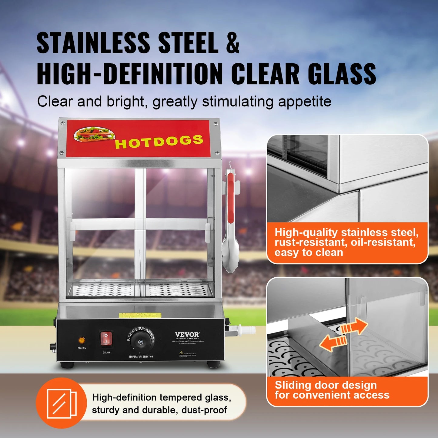 SucceBuy 27/37L 2Tiers Hot Dog Steamer with Temperature Control Stainless Steel Electric Bun Warmer for Hot Dogs&Buns for Cinema