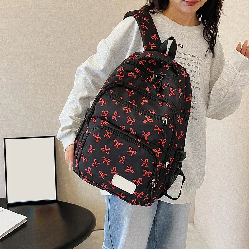 3PCS Kawaii Backpack Bow Print Student Bookbag with Purse Crossbody Bag Cute Laptop Backpack Fashion Large Capacity School Bag