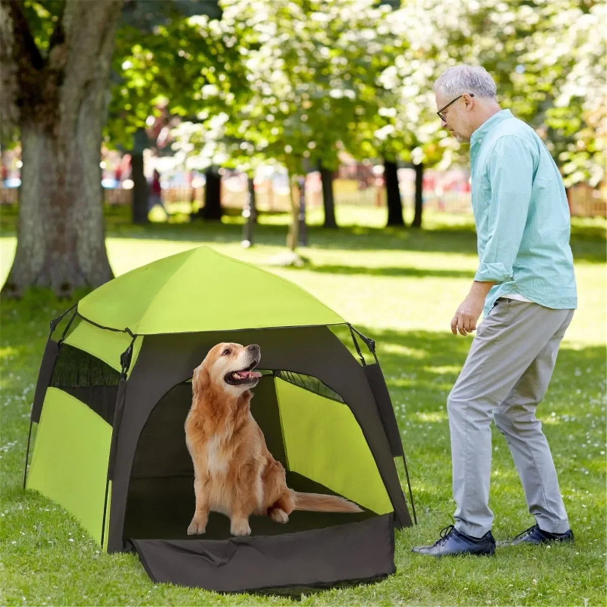 Pop Up Dog Tent Pet Camping Tent Sturdy Construction with Ventilation Fits Extra Large and Large Dogs