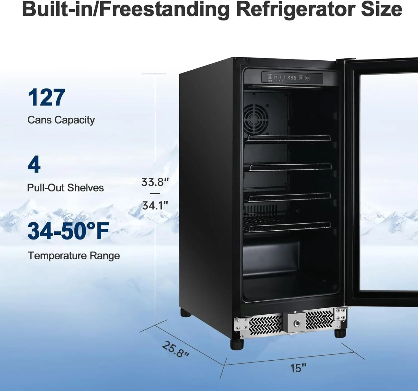 15 Inch Refrigerator with Lock and Glass Door 78 Cans Under Counter Drink Cooler Fridge for Beer and Soda