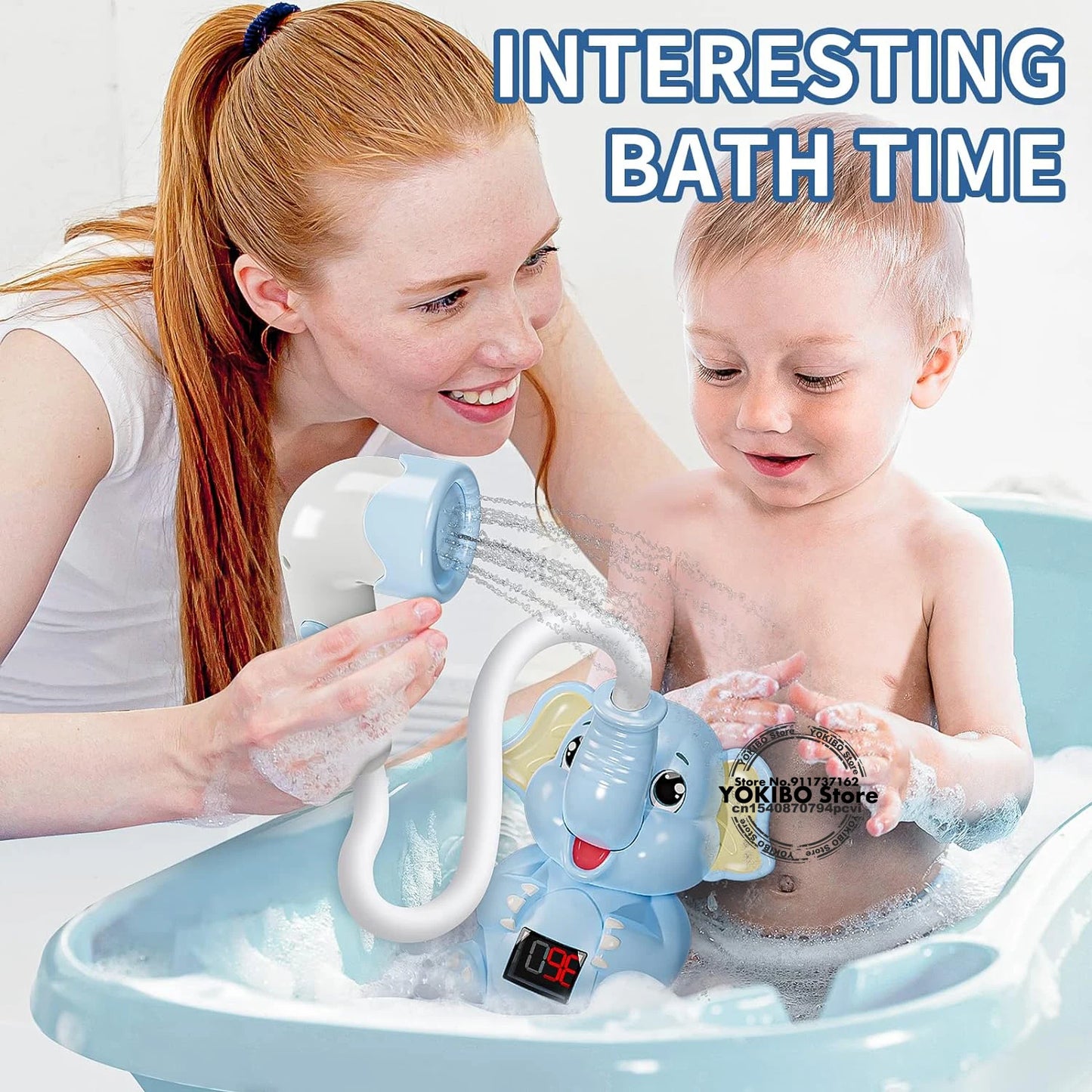 Baby Bath Toys with Shower Thermometer Electric Elephant Water Spray for Toddler Bathtime Fun