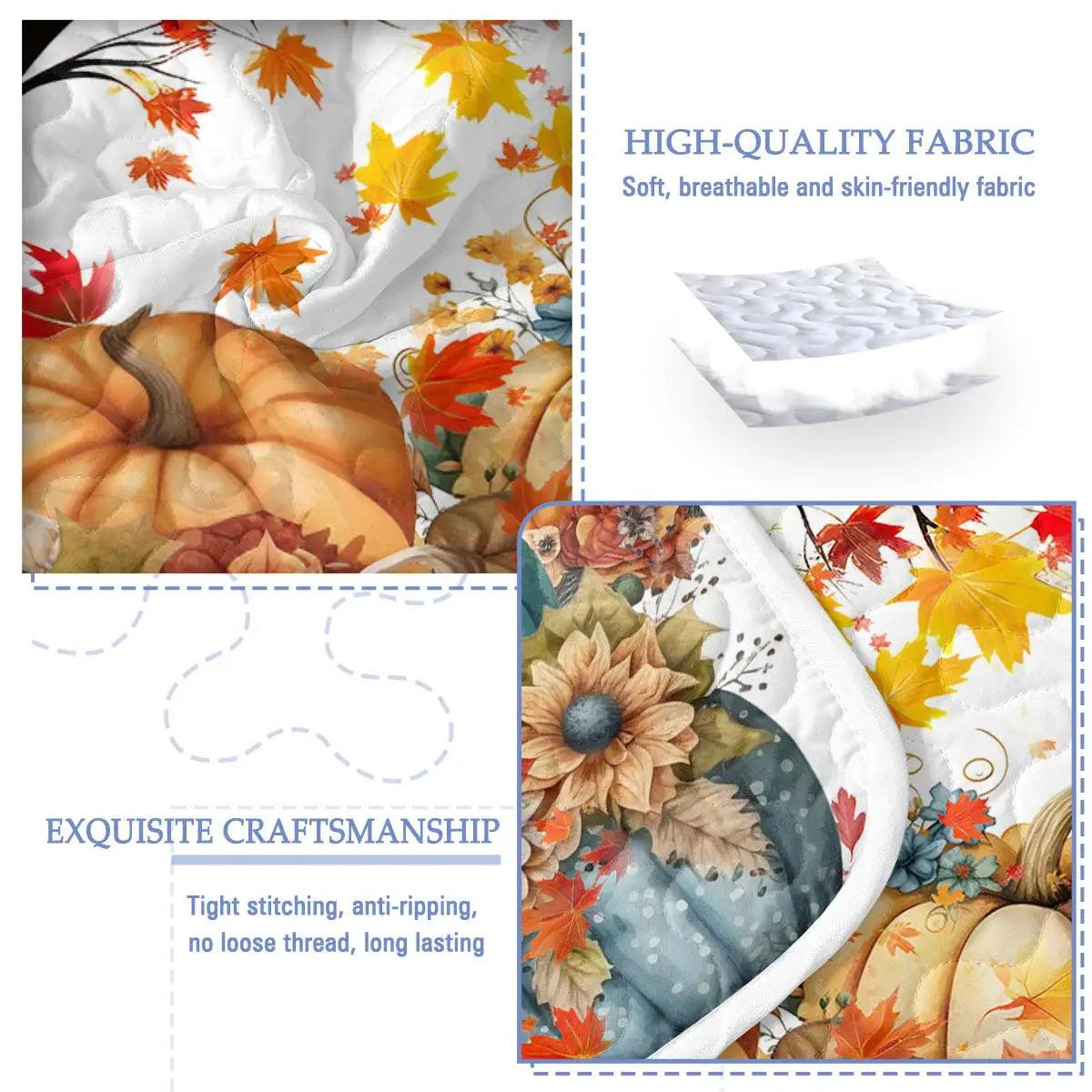 Colorful Pumpkin Oil Painting Quilt Set - 3 Piece Queen Bedding with 2 Pillowcases for Fall and Thanksgiving Gift