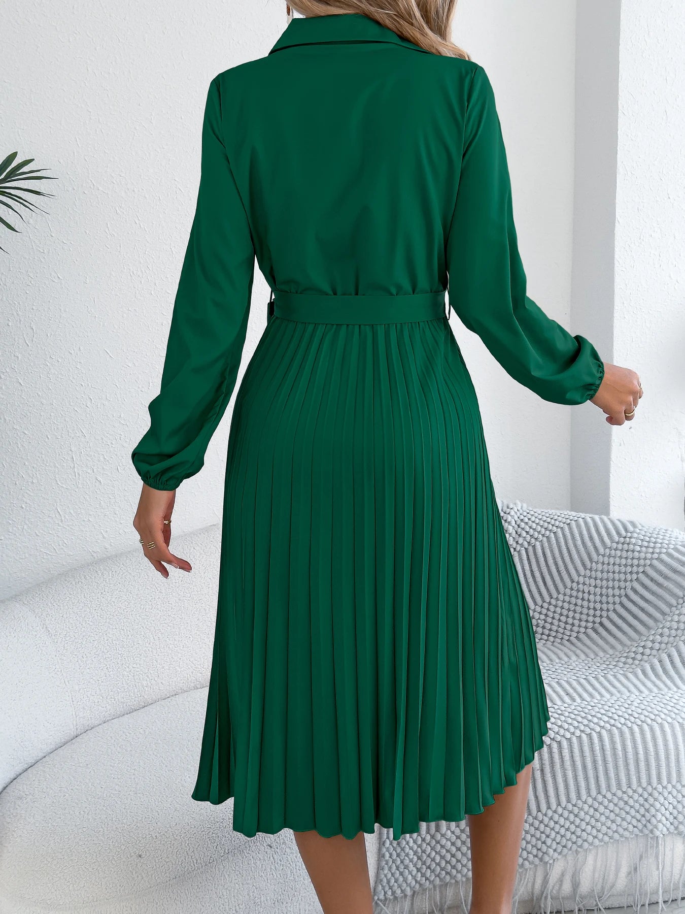 Elegant Maxi Dress for Autumn Winter Lapel Tie Waist Solid Color Long Sleeve Dresses Green Khaki Red Woman Clothing 2025