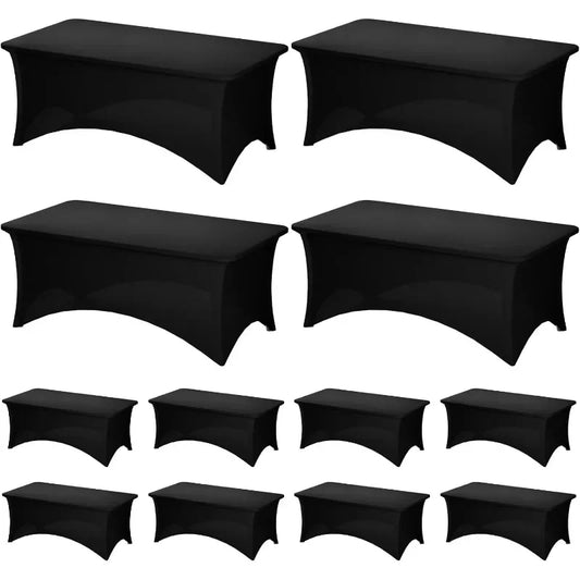 12 Pack Black Spandex Table Covers for 6 Foot Rectangular Tables Fitted Stretch Table Cloth for Events and Parties