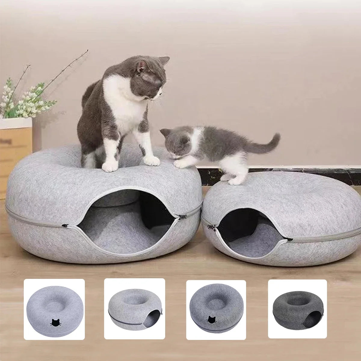 B Tunnel Donut Cat Bed Interactive Tunnel Pet Felt Indoor Toys Cat House Kitten Training Toy Cat Kennel Cat Accessories