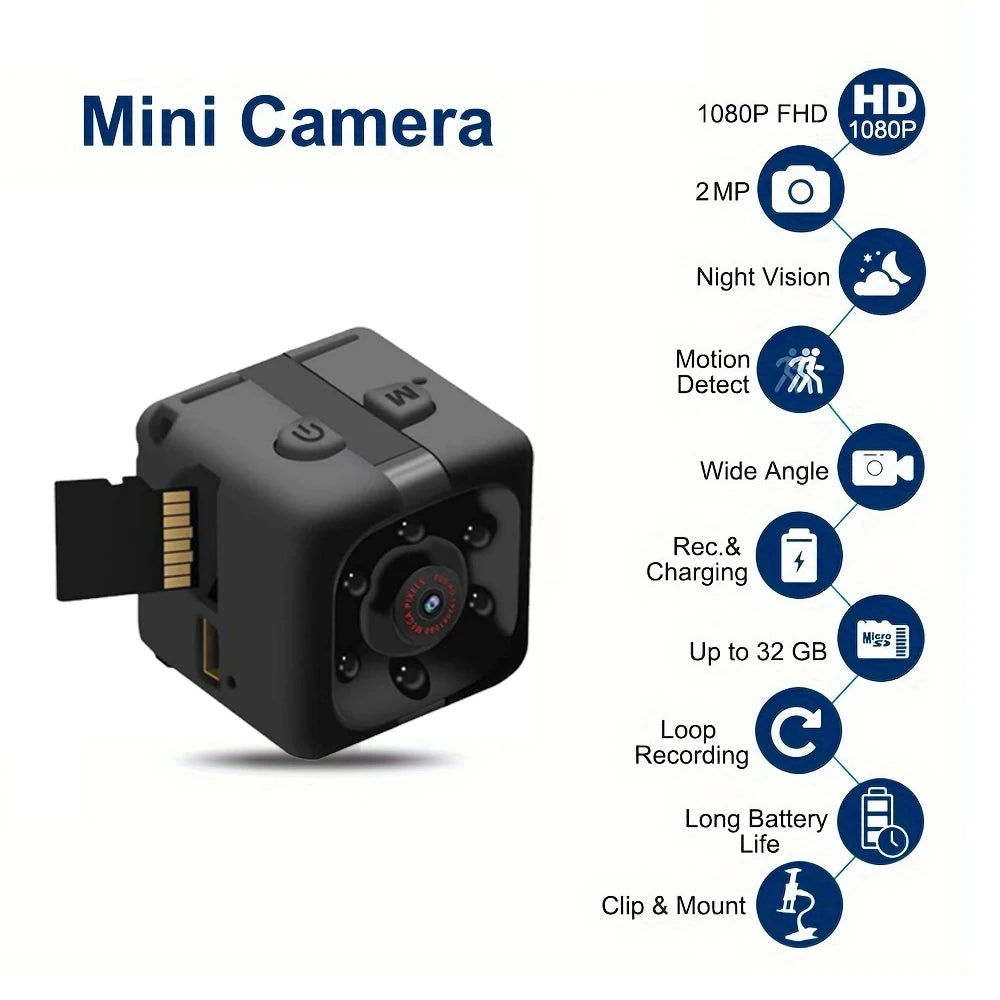 Mini Portable 1080P Full HD Security Camera Indoor Outdoor Surveillance Compact Mini Camera with 32GB Card