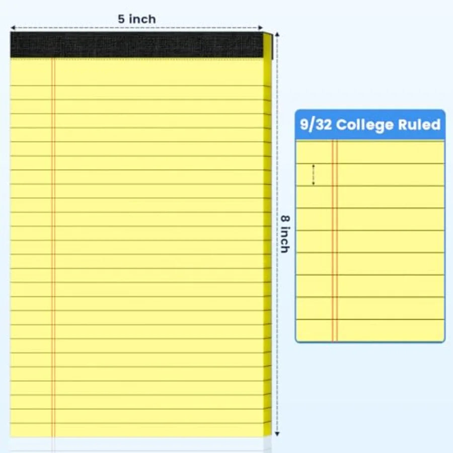 12pcs 5x8 Inch Yellow Note Pads Legal Pads, College Ruled Writing Legal Pads, 360 Sheets Total, Notepad for Students, Office an
