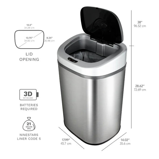 Nine Stars 21.1 Gallon Touchless Trash Can with Motion Sensor Stainless Steel Kitchen Waste Bin Eco Friendly Liner Included