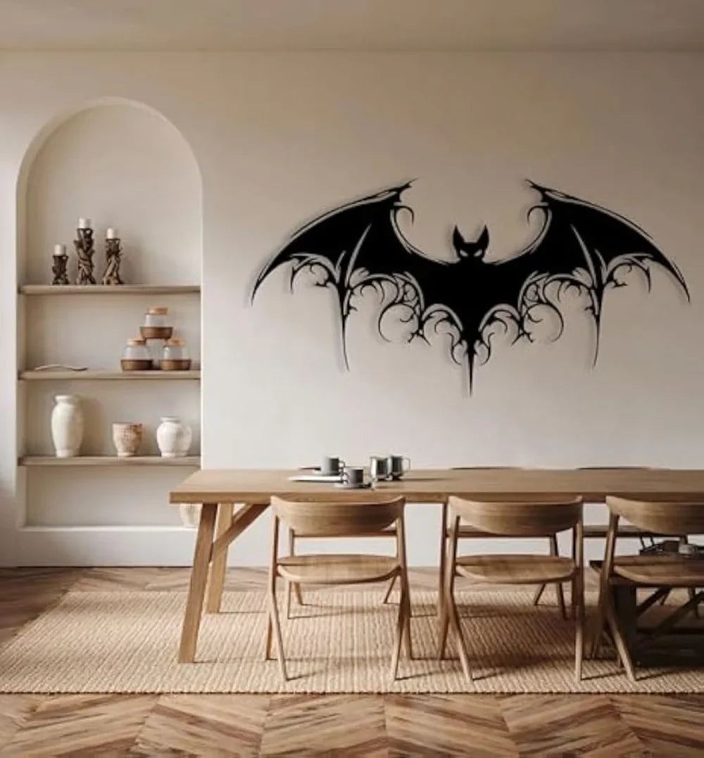 Majestic Bat Metal Wall Art Giant Bat Metal Wall Decor Gothic Home Decor Scary Halloween Decoration for Outdoor Halloween Bat Wall Hanging