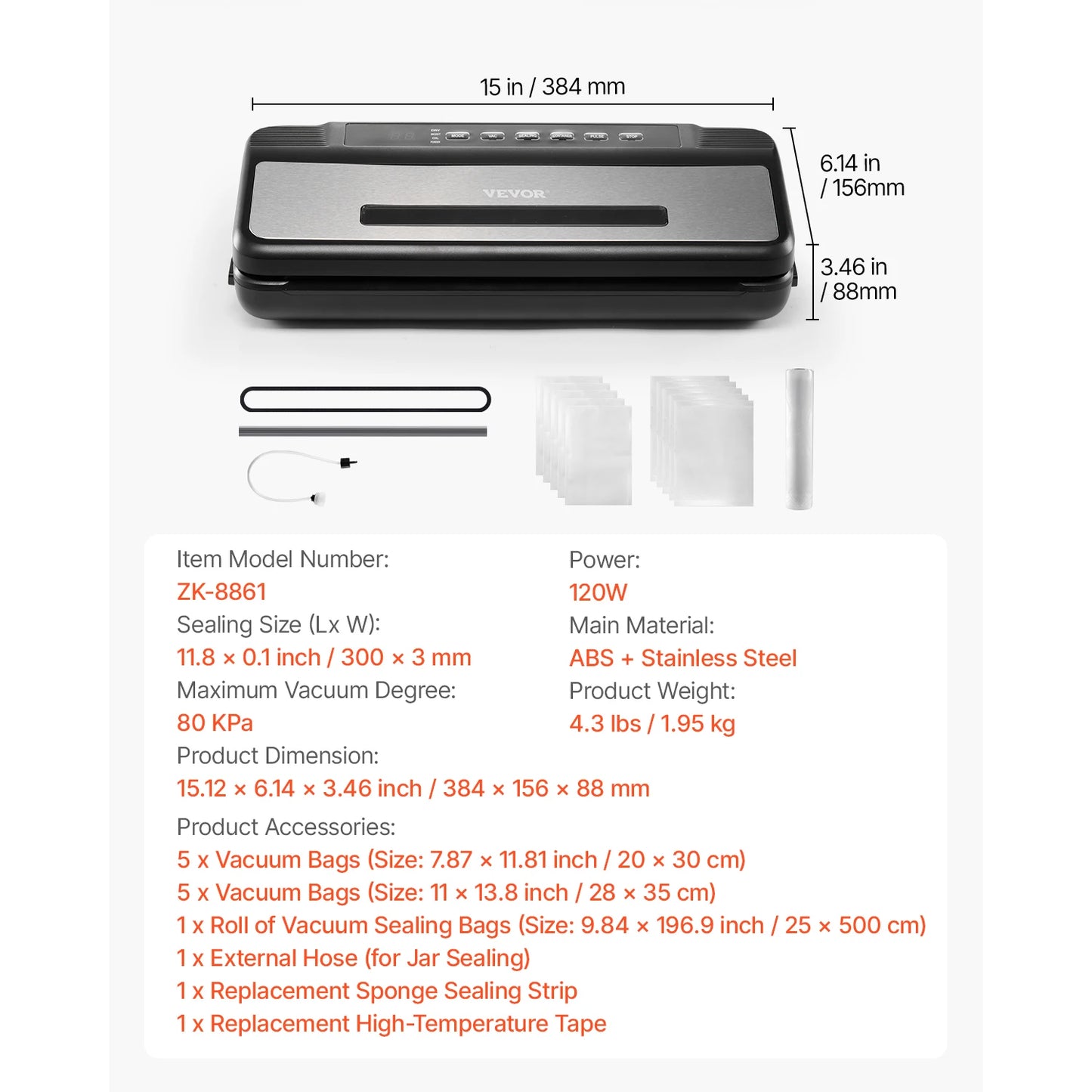 SucceBuy 80Kpa 120W Electric Vacuum Sealer Machine 7-in-1 Wet Food Sealer with Built-in Cutter Knife for Kitchen Food Storage