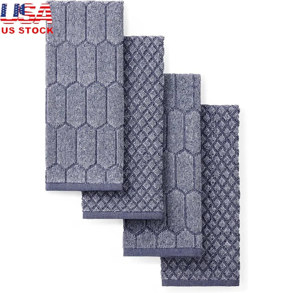 4-Pack Kitchen Towels 100% Cotton Honeycomb Terrycloth Absorbent Dish Drying Lint-Free Decorative Towels Standard 100 Certified