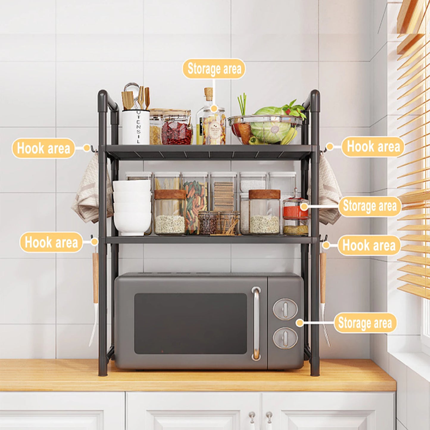 Microwave Shelf Kitchen Storage Rack Multi Layer Condiment Organizer Tidy Countertop Seasoning Oven Shelves