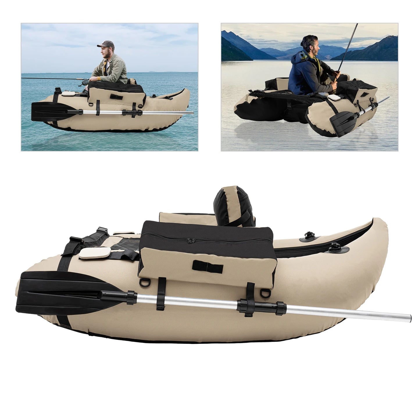136*105cm Outdoor Khaki Inflatable Portable Fishing Boat Fit for Oceans Lakes Rivers for Rafting Exploring Fishing Accessories