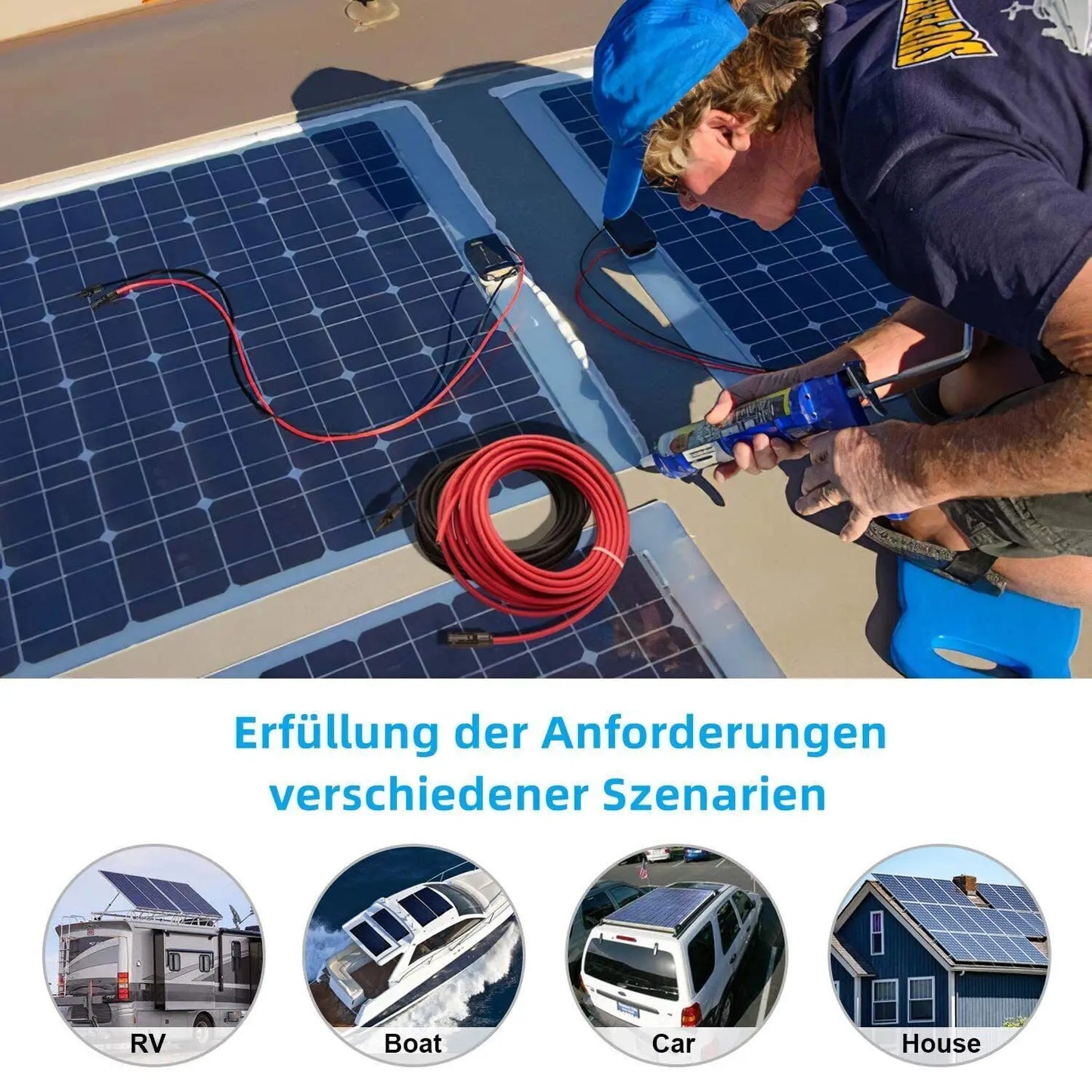 PowMr 6 mm² Solar Cable 100M 50M 25M 20M Black and Red Extension Wire 10AWG TUV Solar Panel Cable DIY for Photovoltaic System