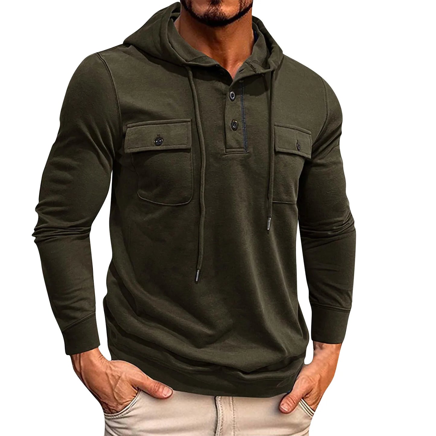 Men Casual Patchwork Pockets Hoodie Streetwear Mens Hoodies 2024 Fall Fashionable Solid Color Long Sleeve Hooded Sweatshirts For