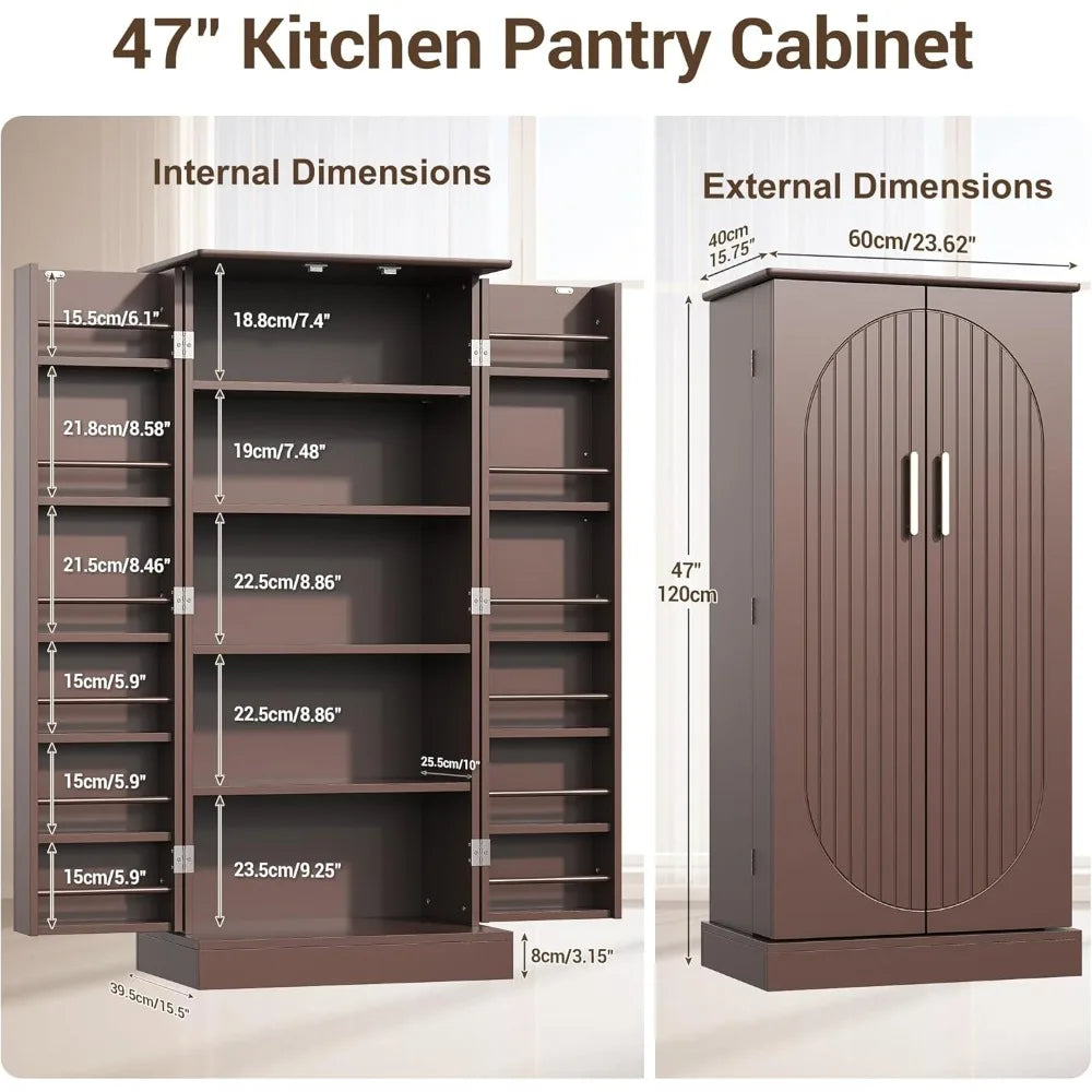 47 Inch Kitchen Pantry Cabinet Modern Storage Cabinet with Adjustable Shelves and Buffet Design