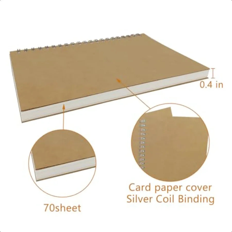 Premium 2Pack Sketchbooks Soft Cover 140 Pages 70 Sheets 7.5 x 5.1 inches 100GSM Paper Brown Spiral Notebooks Set