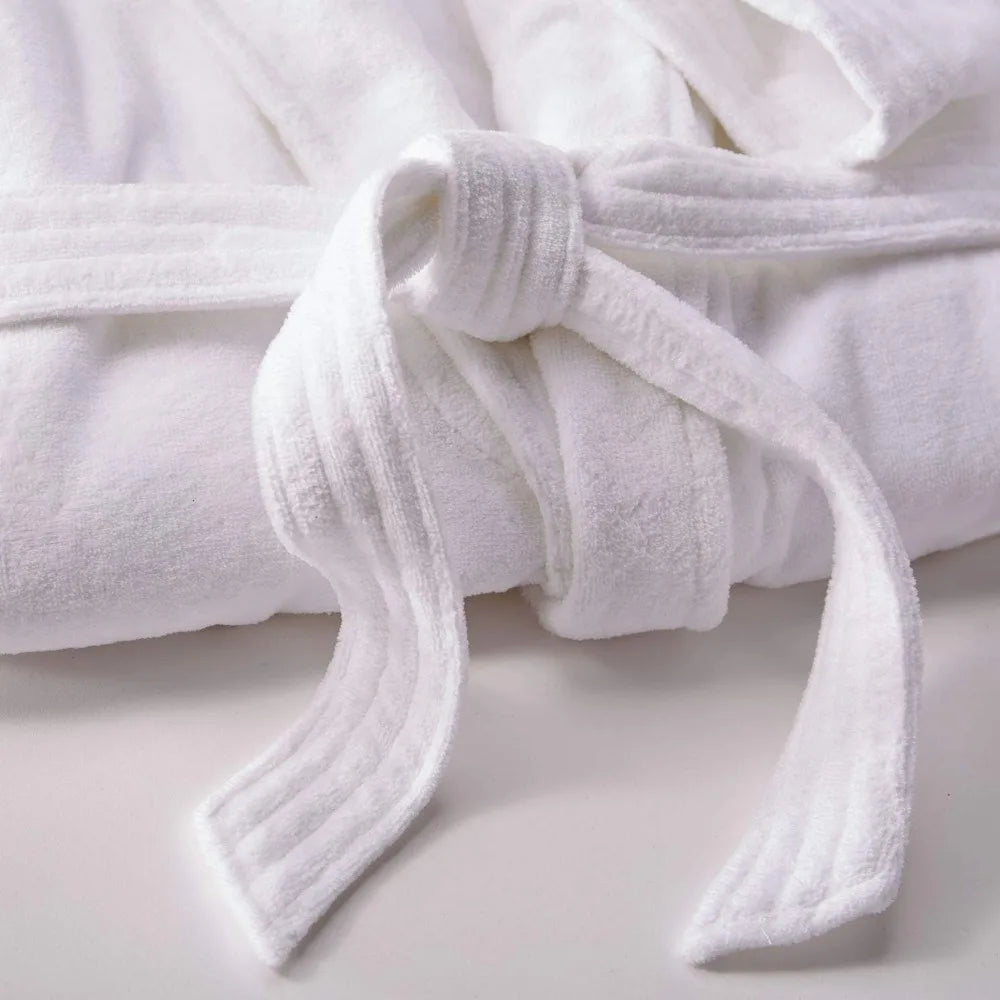 Terry Velour Bathrobe - Luxury 100% Cotton Hotel Spa Robe - Plush, Absorbent, Machine Washable - Shawl Collar, One Size