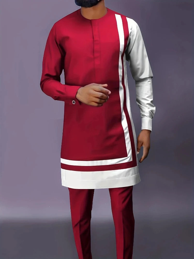 Men's Casual Long-Sleeved Two-Piece Set: Mid-Length Top and Trousers