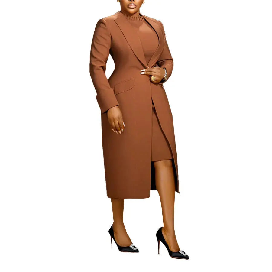 XTOCEAN Women's Set Full Sleeve Long Blazer Coat+ Long Dress Suit Winter Streetwear Two 2 Piece Set Africa OL Work Outfits