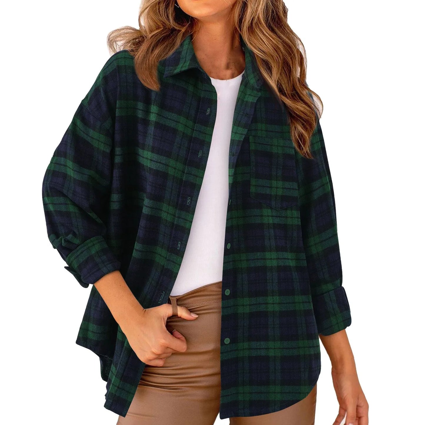 Casual Women's Plaid Shirt 2025 Autumn New Loose Long Sleeve Lapel Single Breasted Blouses Soft Sweet Female Coat Streetwear