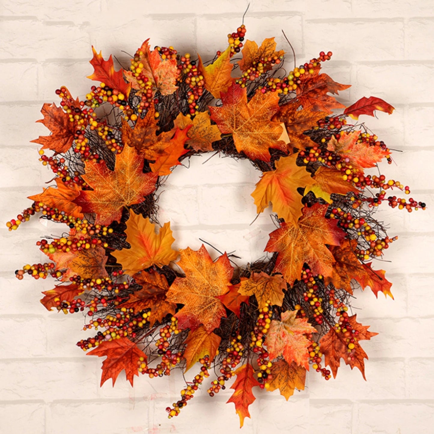 Xmas Artificial Berries Maple Leaf Garland Wreath Christmas Hanging Decor