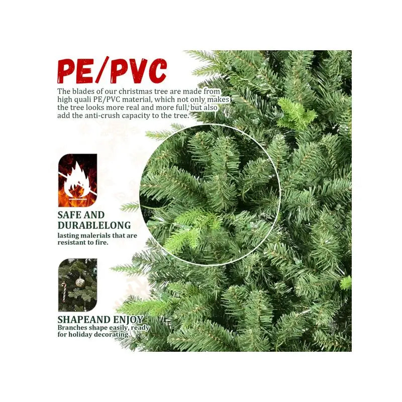 7ft Artificial Green Christmas Tree with 1875 PVC/Hard Needle Mixed Branch Tips, Memory Wire, Iron Wire, Hinged Premium &