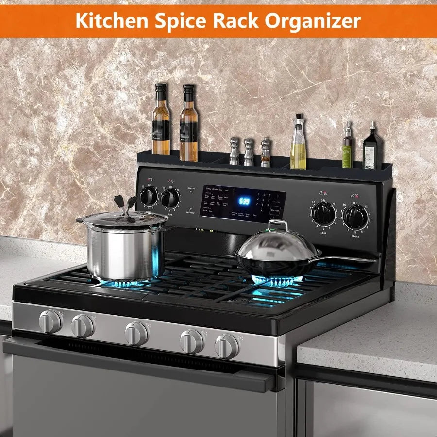 Stove Top Shelf 30 Inch Silicone Magnetic Shelf Kitchen Spice Rack Organizer with 3 Functional Partitions