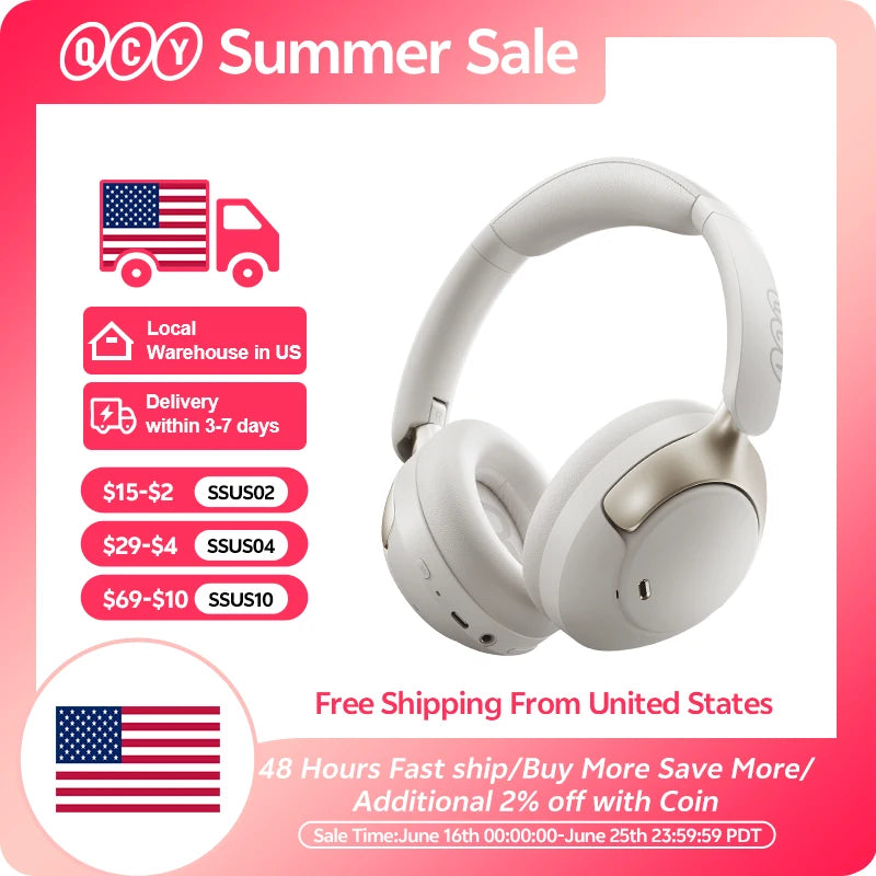 QCY H3 Pro ANC Wireless Headphones 50dB Noise Canceling Hi-Res Spatial Audio Earphones with LDAC Bluetooth 5.4 Over Ear Headset